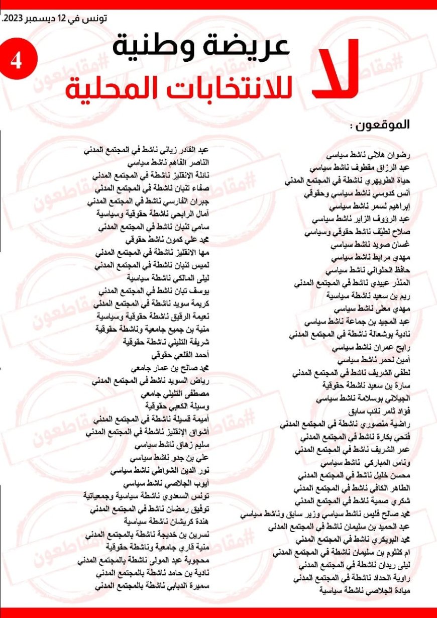 263 شخصية وطنية من المجتمع المدني والسياسي يوقعون على عريضة وطنية يرفضون من خلالها الانتخابات المحلية ويدعون إلى مقاطعتها